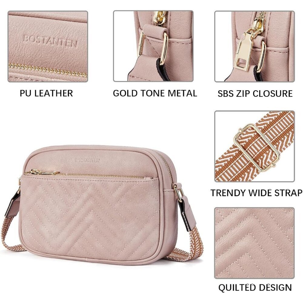 Women Pink Imported Vegan Leather Quilted Small Shoulder Crossbody Handbags - Picture 4 of 6